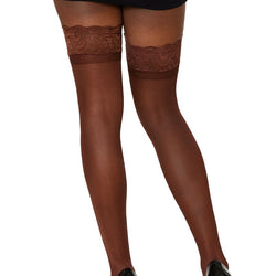 Sheer Thigh High Stockings With Lace Top