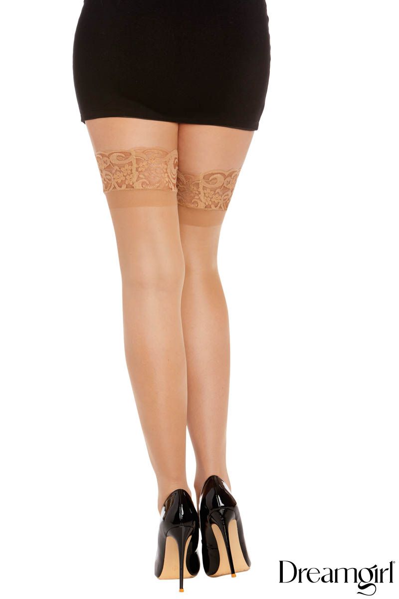 Sheer Thigh High Stockings With Lace Top