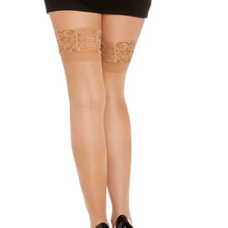 Sheer Thigh High Stockings With Lace Top