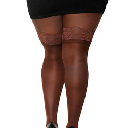 Sheer Thigh High Stockings With Lace Top