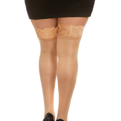 Sheer Thigh High Stockings With Lace Top
