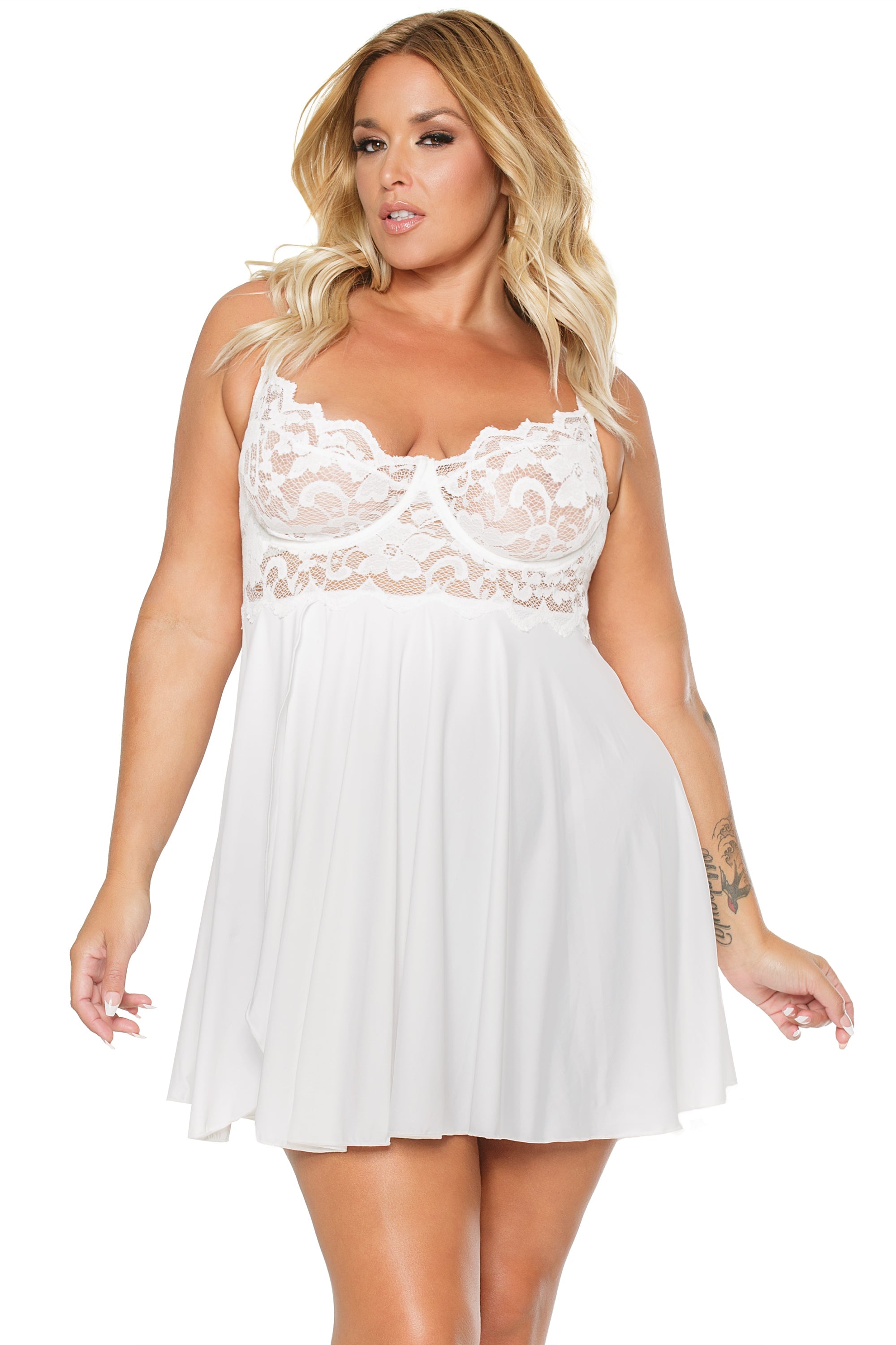 Scallop Stretch Lace Babydoll & Thong