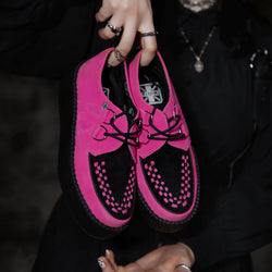 TUK Neon Pink & Black Suede Viva Mondo Creeper