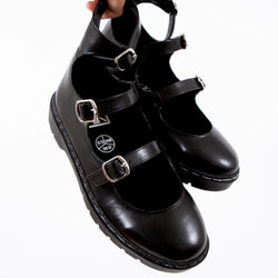 TUK Black calf TUKskin 3 Strap Mary Jane