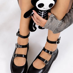 TUK Black calf TUKskin 3 Strap Mary Jane