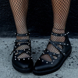 TUK Black Studded Cross Strap Mary Jane