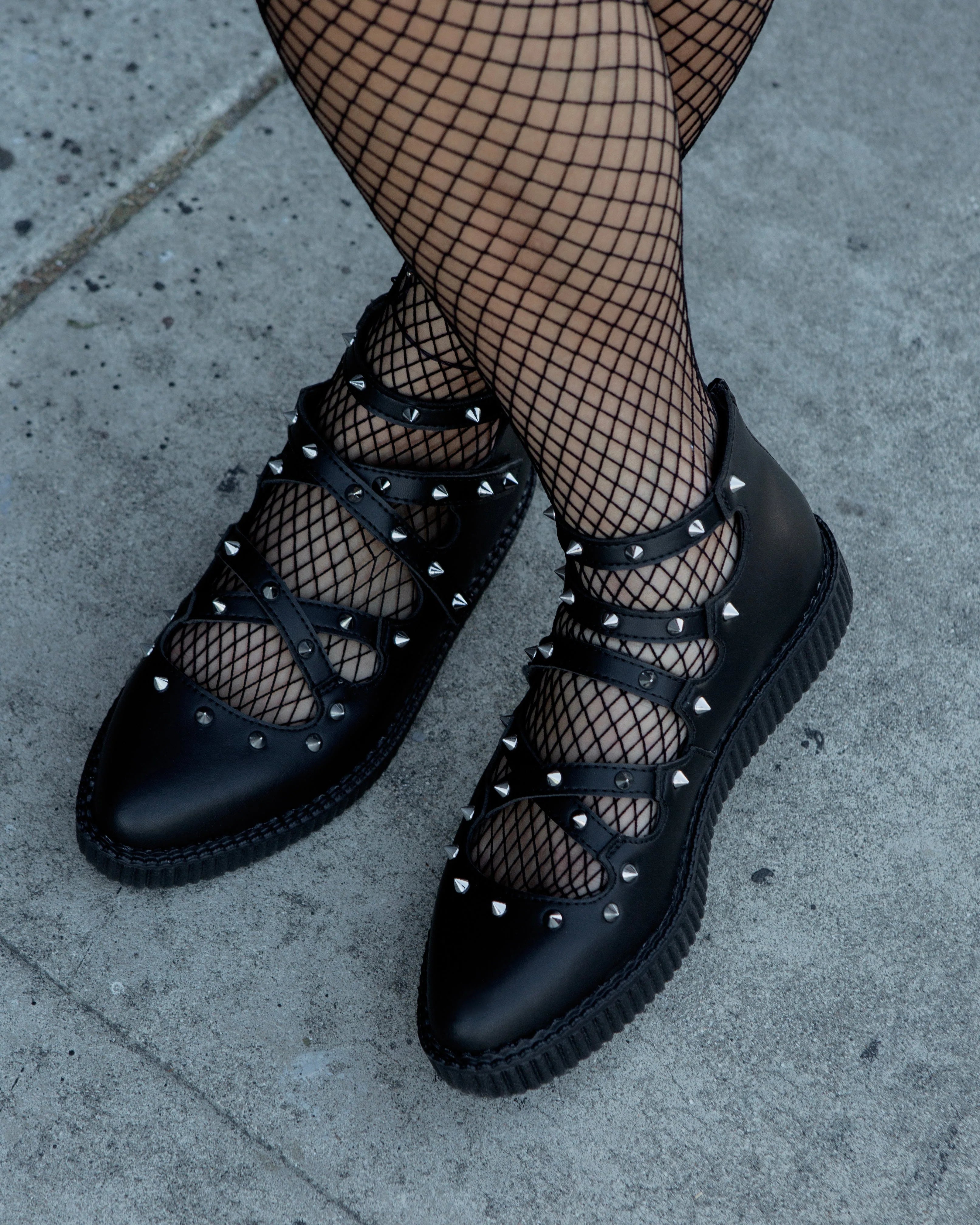 TUK Black Studded Cross Strap Mary Jane