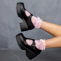 SAI Black Mary Jane Shoes 'Faux Leather Edition' - Mary Janes - KOI Footwear - Black - Model Side View