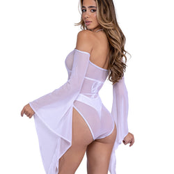 Sheer Mesh Romper with Bell Sleeves