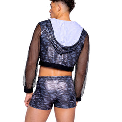 Shimmer Camouflage Cropped Hooded Jacket