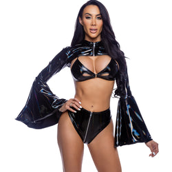 Bell Sleeve Vinyl Shrug with Zipper Closure
