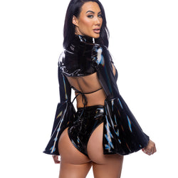 Bell Sleeve Vinyl Shrug with Zipper Closure