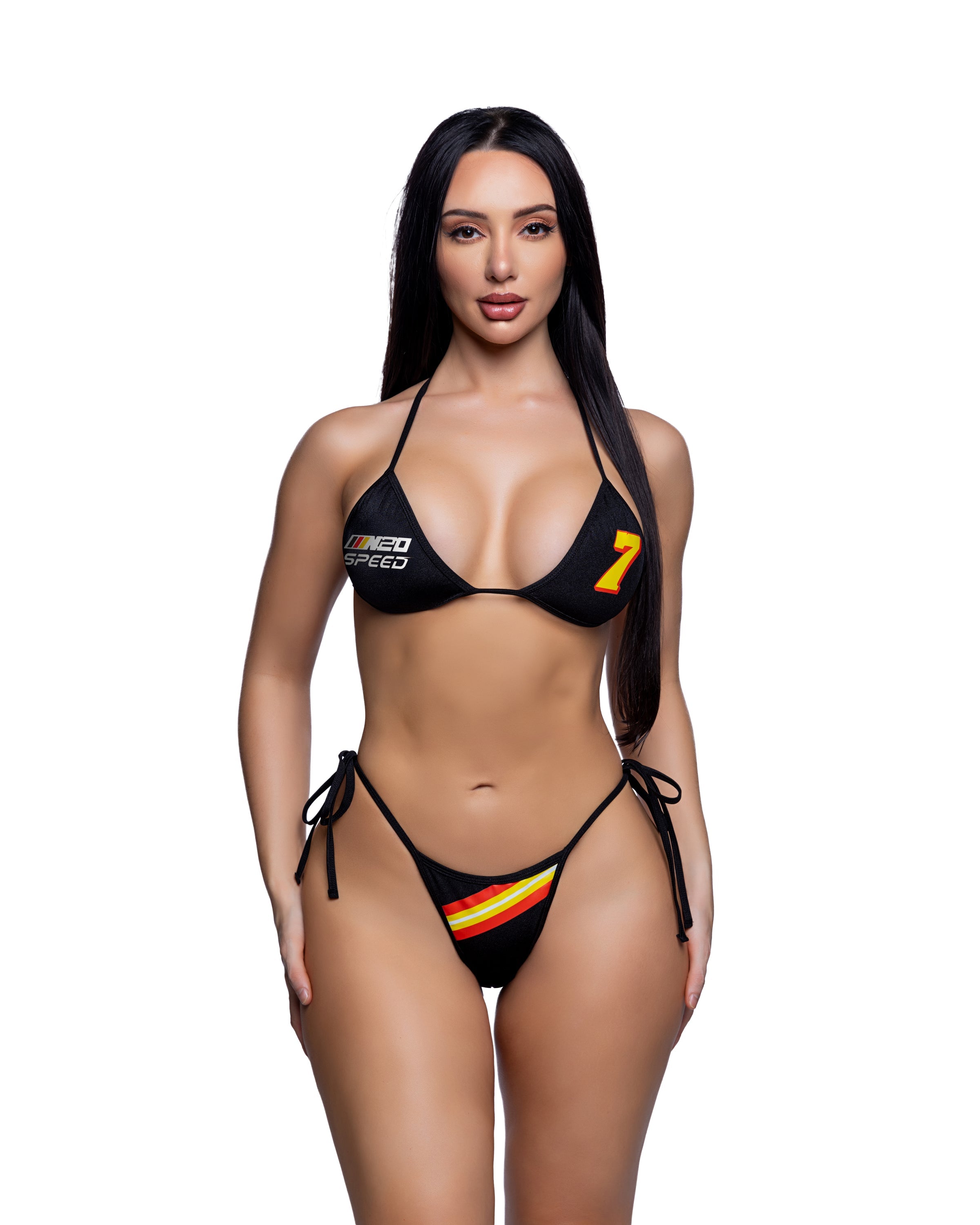 2PC Racer Print Tie-Side Bikini Set