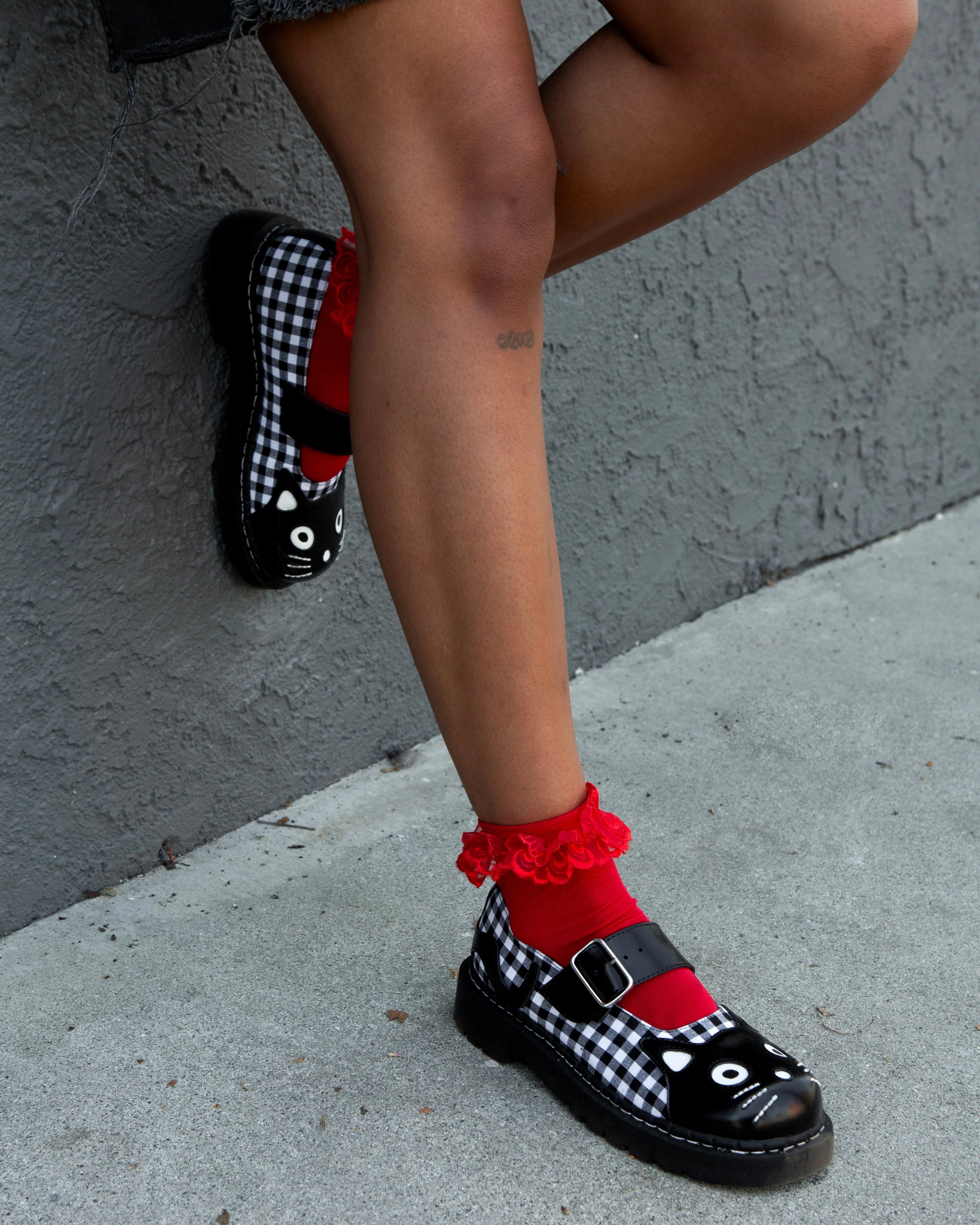 TUK Black & White Gingham Kitty Mary Jane