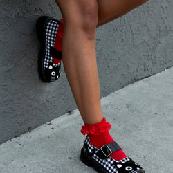 TUK Black & White Gingham Kitty Mary Jane