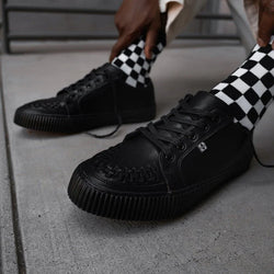 TUK Black Leather Lace-Up Creeper Sneaker