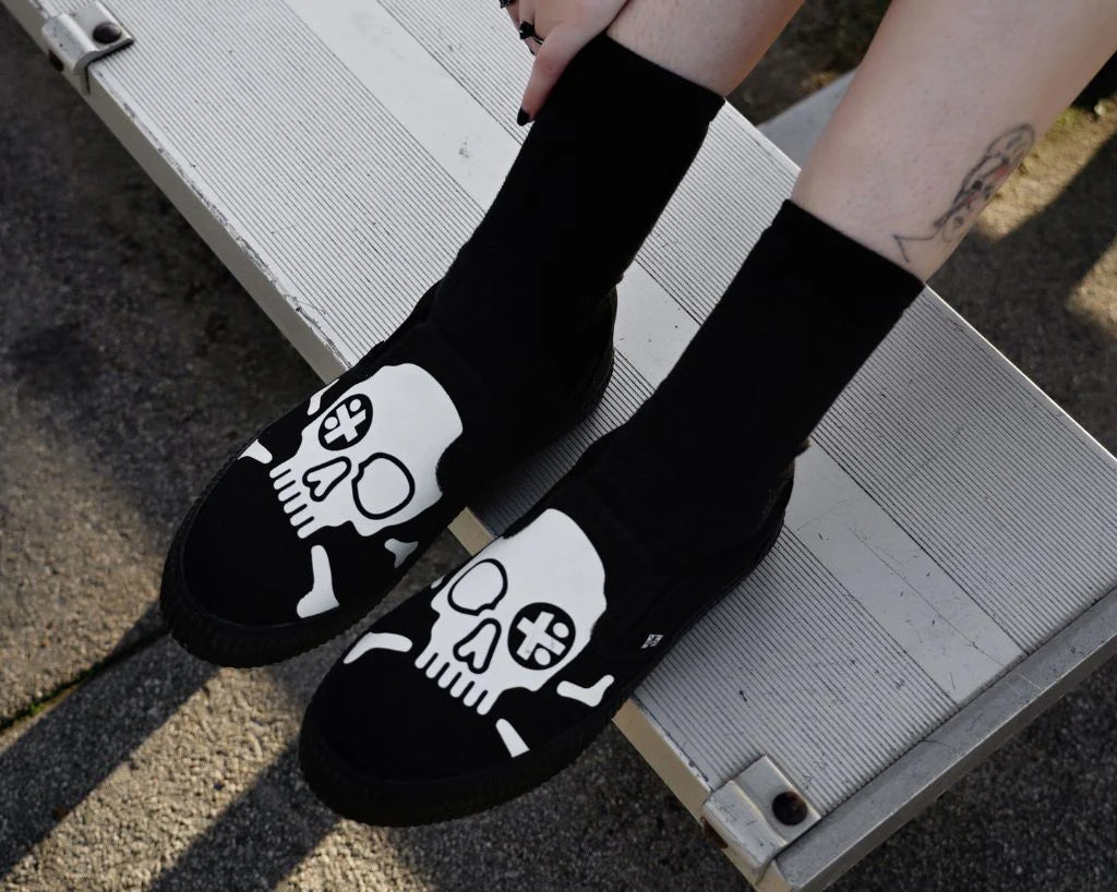 TUK Black Skull Canvas Slip-On Sneaker