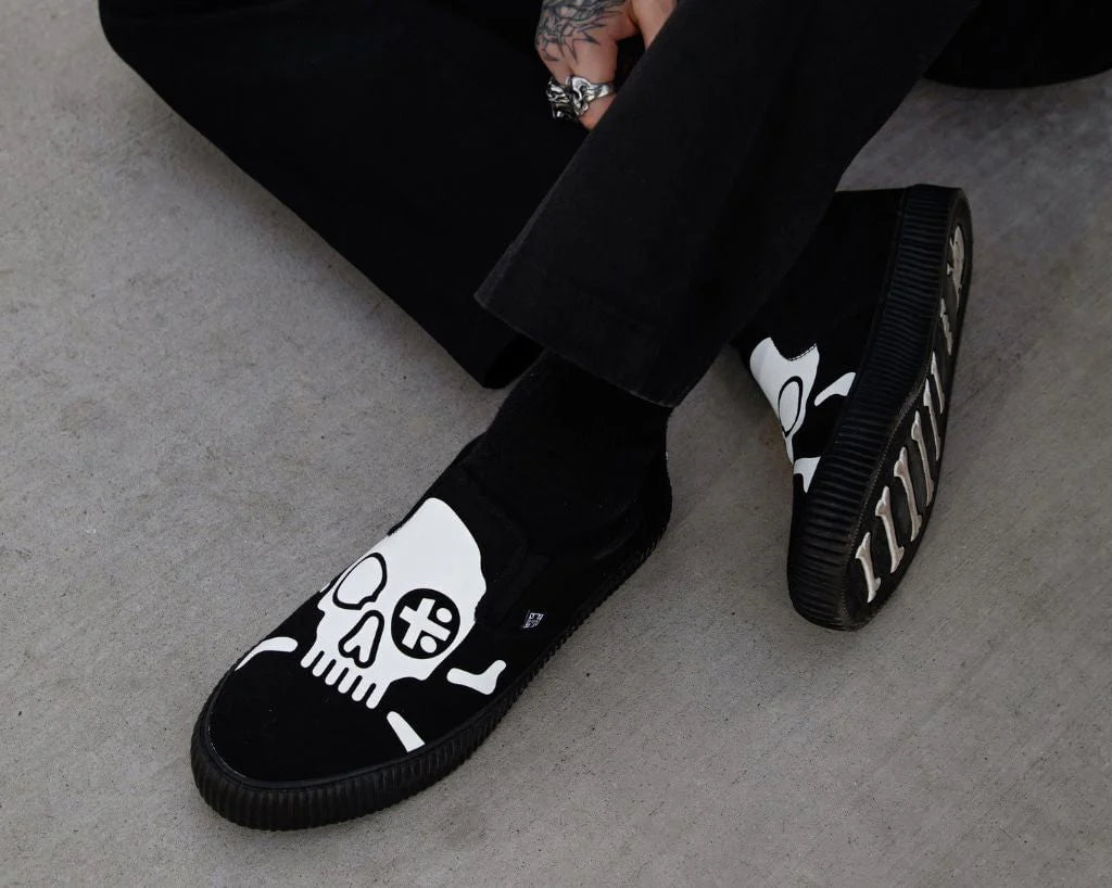 TUK Black Skull Canvas Slip-On Sneaker