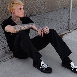 TUK-A3352 Black Skull Canvas Slip-On Sneaker