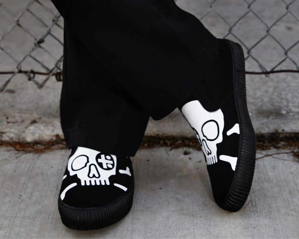 TUK Black Skull Canvas Slip-On Sneaker