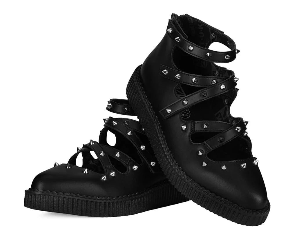 TUK Black Studded Cross Strap Mary Jane