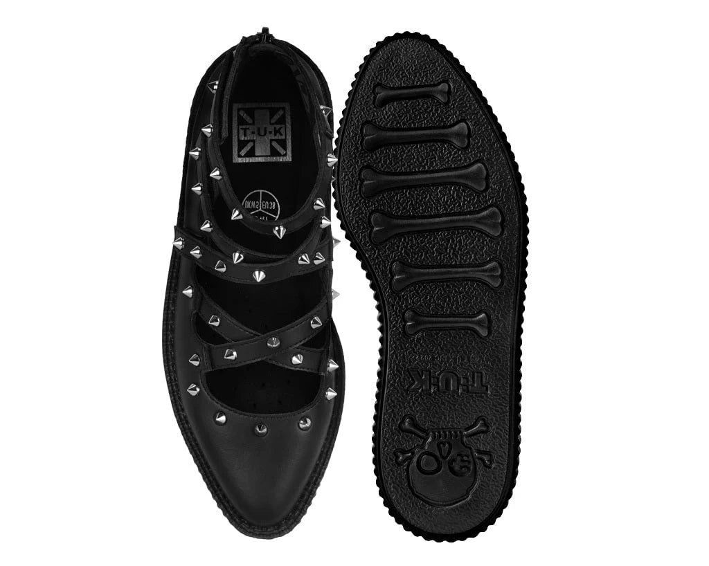 TUK Black Studded Cross Strap Mary Jane