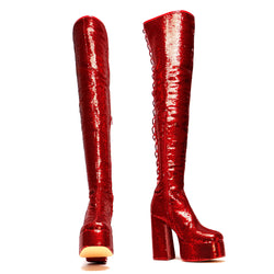 Creature of the Night Sequin Long Boots - Red