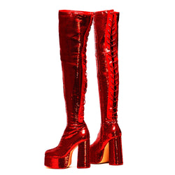 Creature of the Night Sequin Long Boots - Red