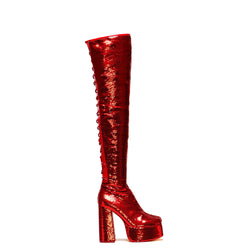 Creature of the Night Sequin Long Boots - Red