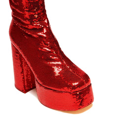 Creature of the Night Sequin Long Boots - Red