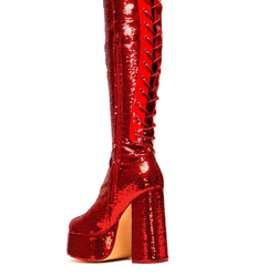 Creature of the Night Sequin Long Boots - Red