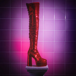 Creature of the Night Sequin Long Boots - Red