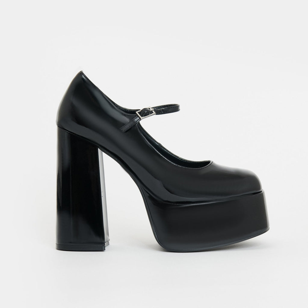 KOI Darkbloom Black Patent Platform Heels