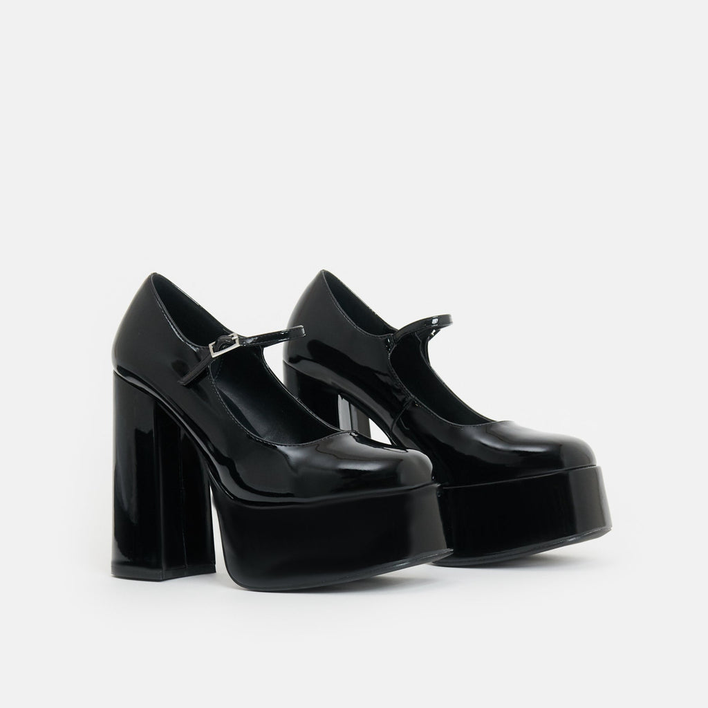 KOI Darkbloom Black Patent Platform Heels