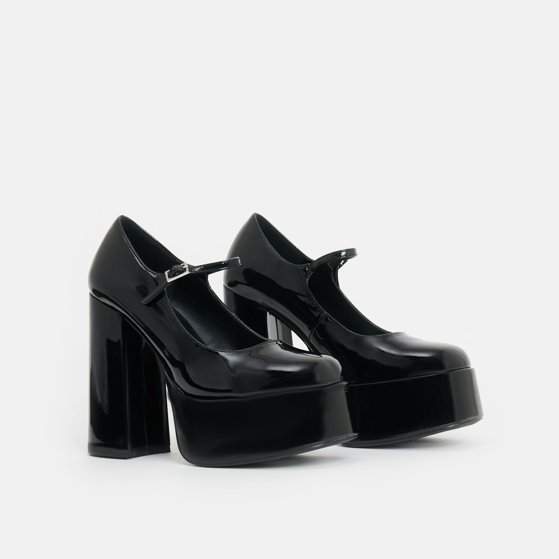 KOI Darkbloom Black Patent Platform Heels