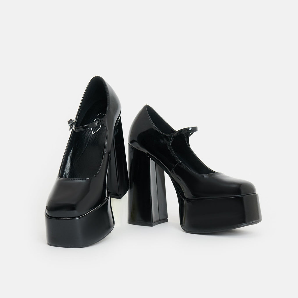 KOI Darkbloom Black Patent Platform Heels