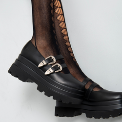 Damona Trident Ornate Buckle Mary Janes - Black