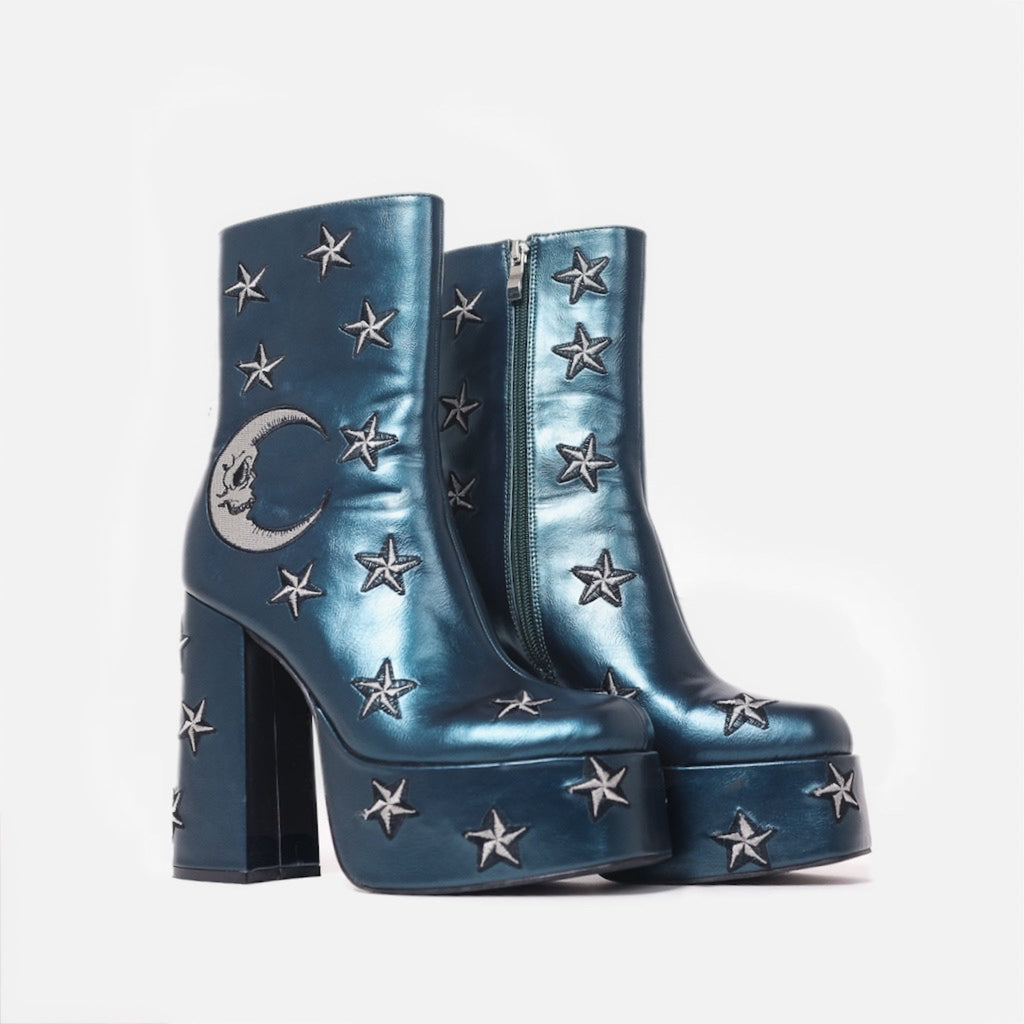 KOI Dreams of Mooncraft Teal Heeled Boots-Clearance
