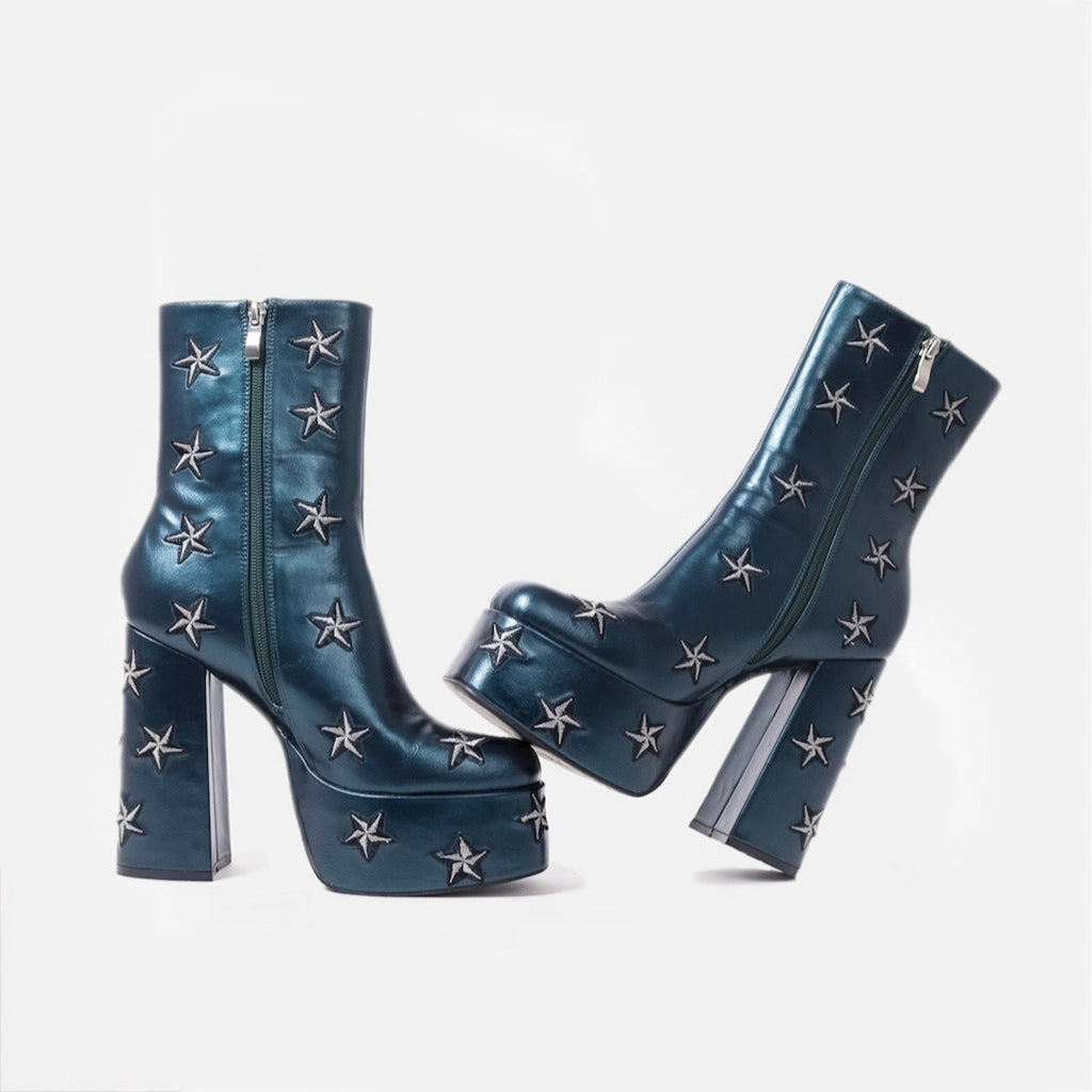 KOI Dreams of Mooncraft Teal Heeled Boots-Clearance