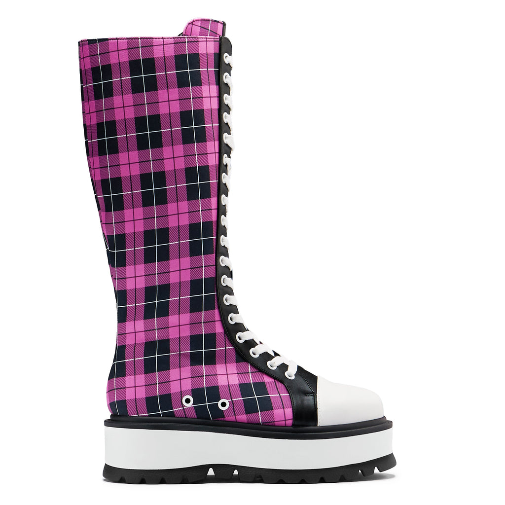 KOI Irrelevant Long Platform Boots - Pink Check