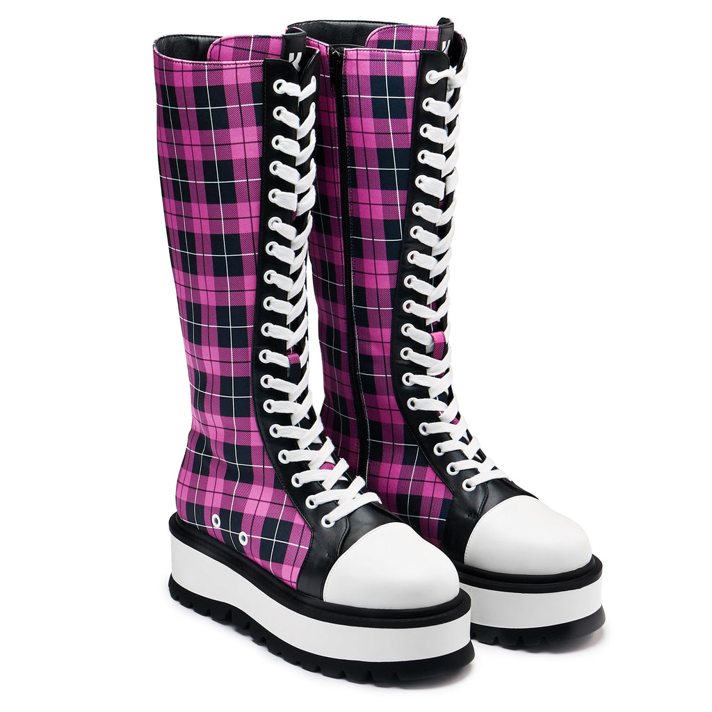 KOI Irrelevant Long Platform Boots - Pink Check