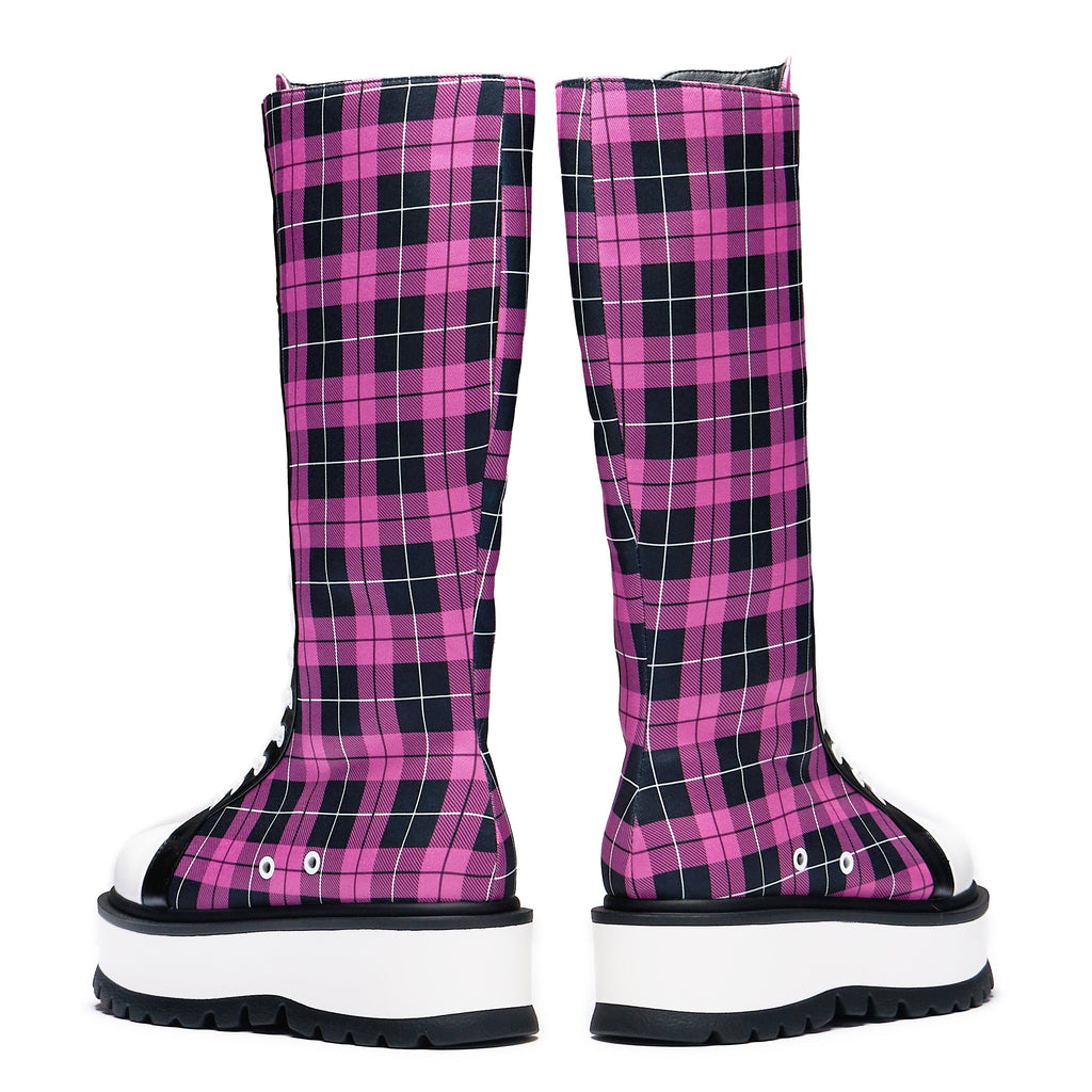 KOI Irrelevant Long Platform Boots - Pink Check