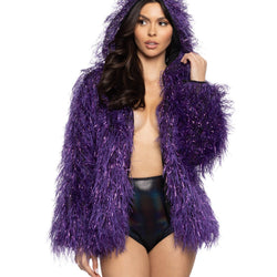 Light-Up Lurex Shag Hooded Coat