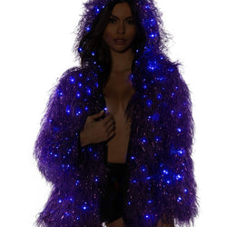 Light-Up Lurex Shag Hooded Coat