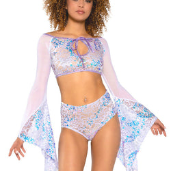 Fishnet/Mesh Sequin Flair Sleeve Top