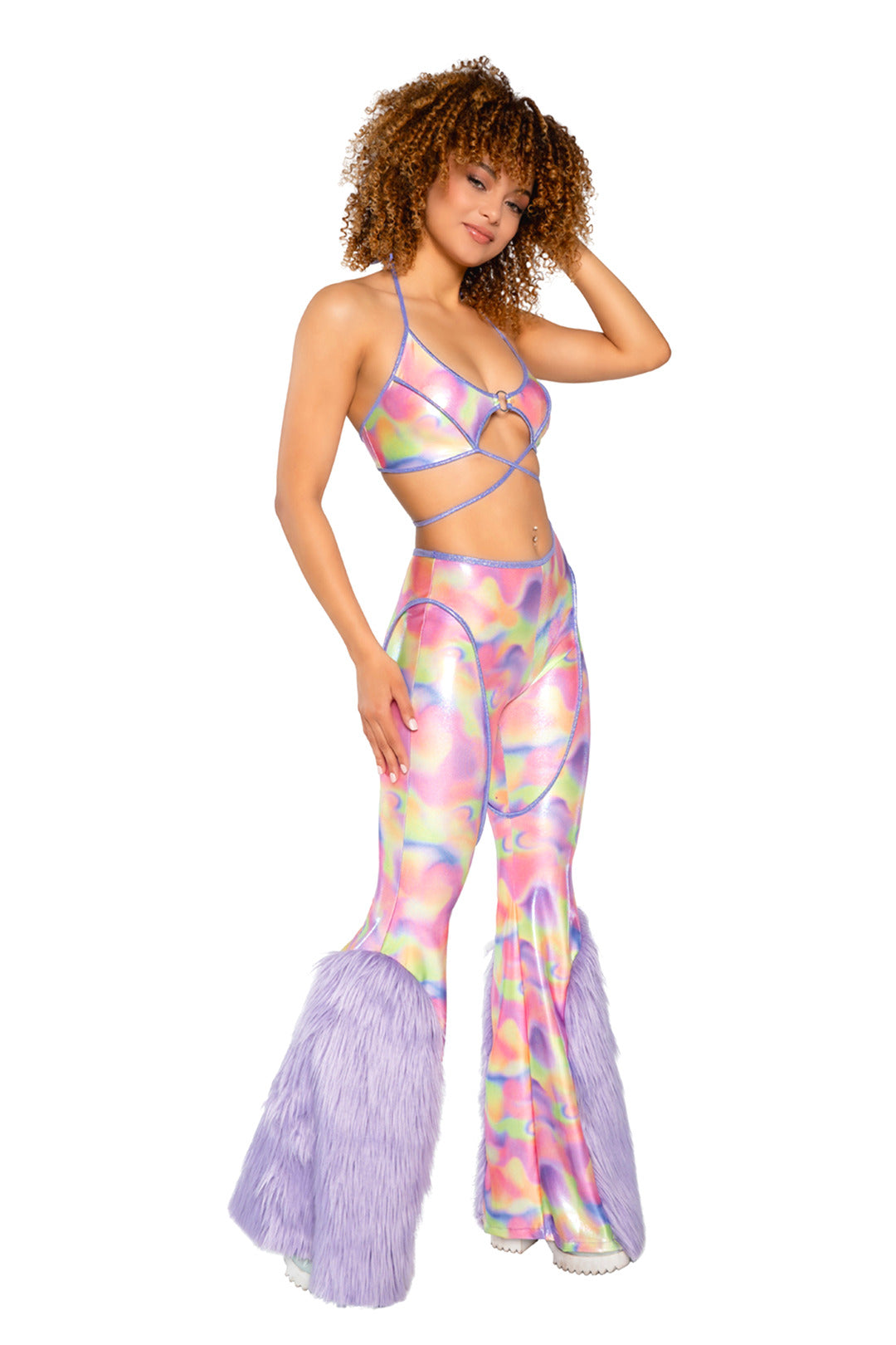 Faux Fur Bell-Bottom Pants