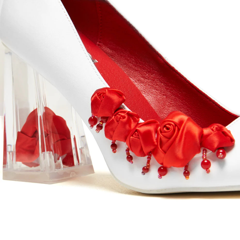 KOI Bella’s Nightmare Rose Heels - Pearl-White-Size 5-Clearance