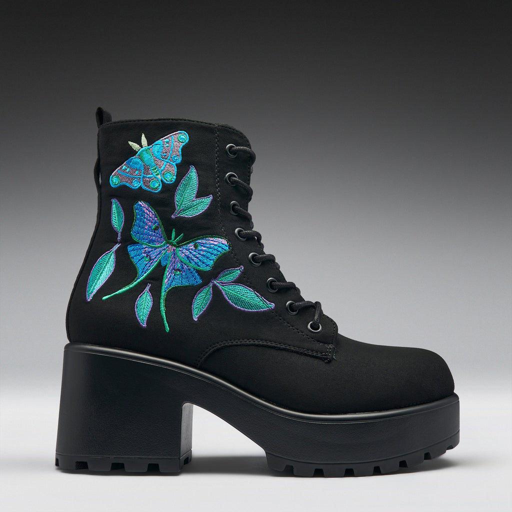 KOI Butterfly Dune Suede Platform Military Boots - Black