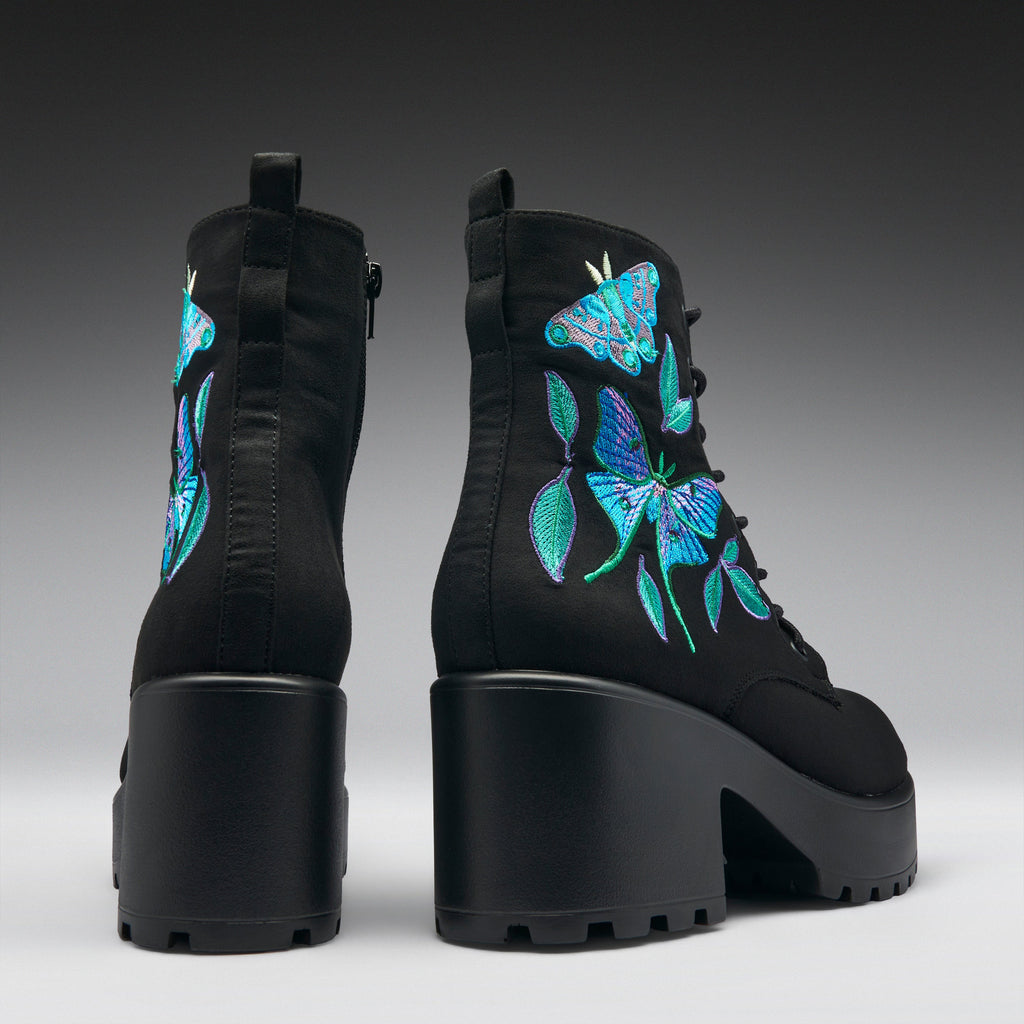 KOI Butterfly Dune Suede Platform Military Boots - Black