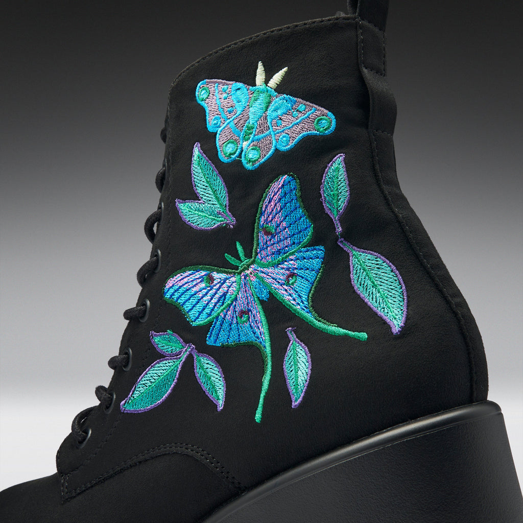 KOI Butterfly Dune Suede Platform Military Boots - Black